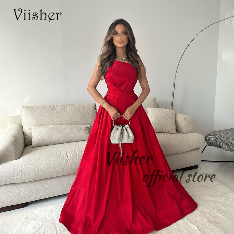 Visher rot eine Linie Abschluss ball Party kleider für Frauen eine Schulter Falten Satin langes Abendkleid boden langes arabisches Abendkleid