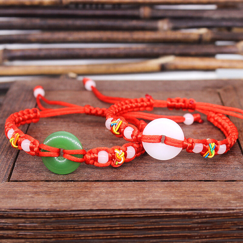 Gelang kepang tali merah simpul Keberuntungan buatan tangan perhiasan gelang doa Buddha imitasi antik