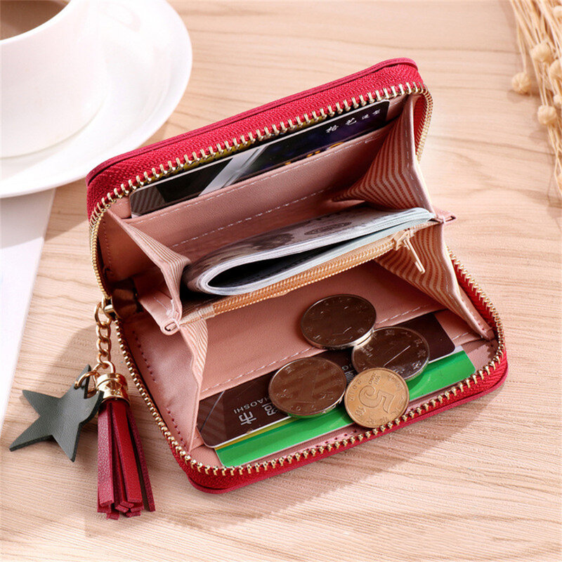 Modne damskie portfele ze skóry PU kobiece portmonetki Mini jednolity kolor Multi-kartówki krótkie portfele Slim mały portfel na zamek