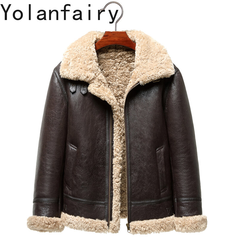 Abrigo Original de piel de oveja y lana para hombre, chaqueta de piel auténtica con solapa corta, ropa de invierno, novedad de 2023