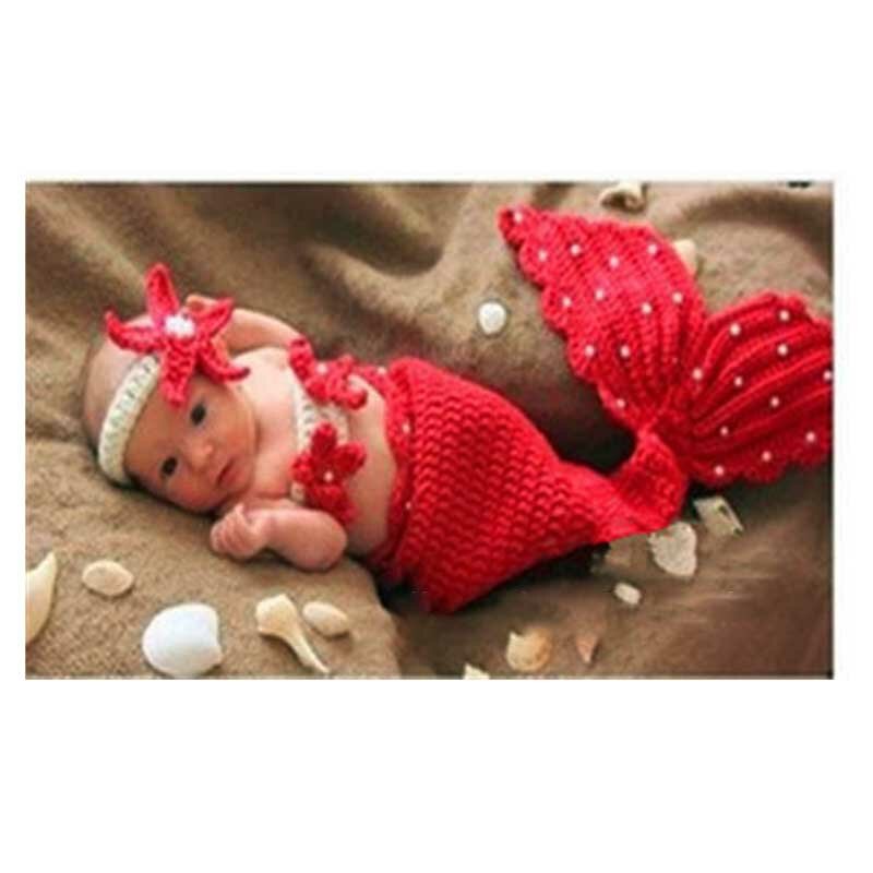 Neue gestrickte lila Meerjungfrau Kinder fotografie Kleidung, Baby kostüm, für Neugeborene Studio Fotoshooting Requisiten Zubehör