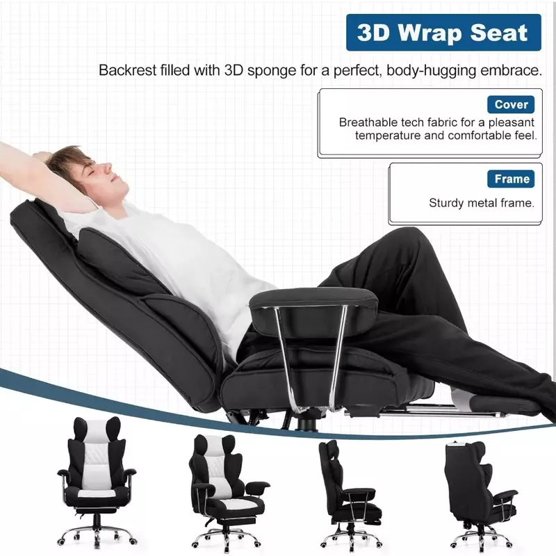 Chaise de bureau avec support audio à ressorts, avec accoudoirs souples et repose-pieds fixés vers l'extérieur (gris noir)