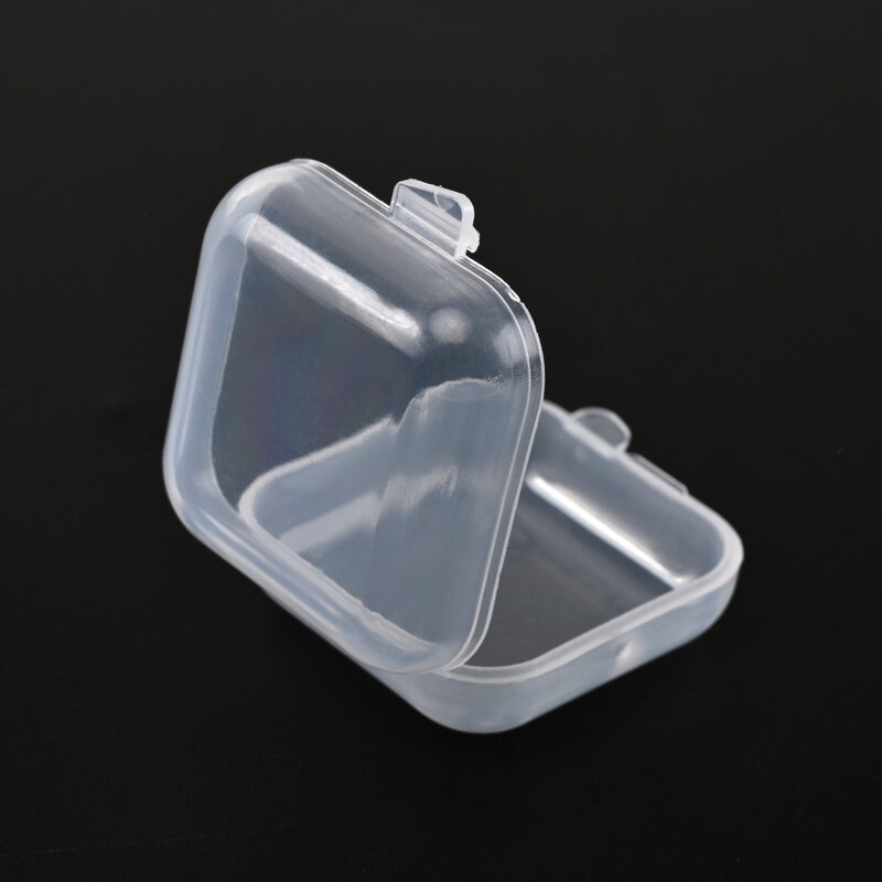 Mini Quadrado Transparente Plástico Pequenas Caixas, Caso De Armazenamento De Jóias Pílula, Earplug Acabamento Recipiente