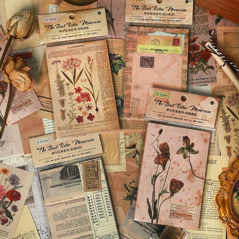 30 ورقة الرجعية الإبداعية النباتات الأزهار ورقة المواد ل سكرابوكينغ DIY بها بنفسك الزخرفية journالمجلات