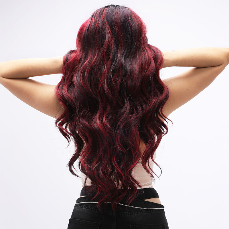 Smilco czerwone syntetyczne koronkowe peruki z kręconymi włosami dla kobiet długa fala niewidoczna koronka przodu wstępnie oskubane peruka codzienny Cosplay żaroodporne