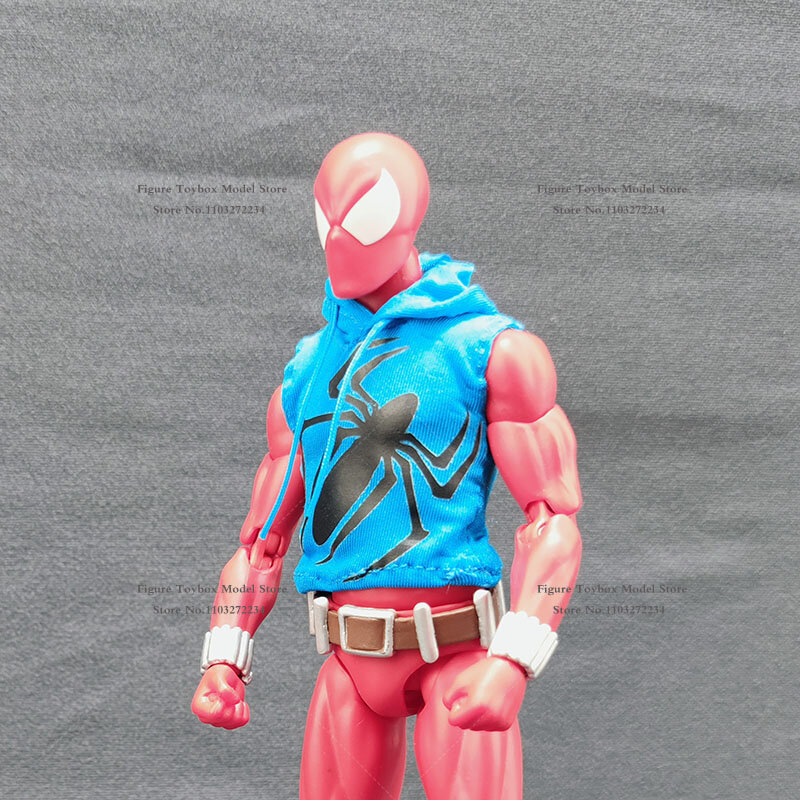 1/12 w skali szkarłatny Spider-Man kamizelka z kapturem bez rękawów podarty wzór nadruk w pająki płaszcz Top odzież akcesoria dla 6-calowego mafexu