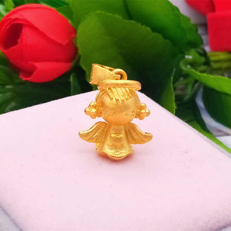 24K złoty wypełniony platerowany naszyjnik śliczny anioł Choker dla pań kobiet biżuteria Waterwave wisiorek prezenty z łańcuchem marszczenia wody