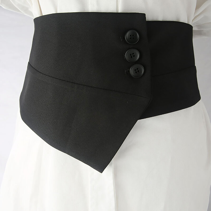 女性の弾力性のある生地の装飾的なウエストバンドスカート外着用ボタンはシャツの女性のための4つの季節のジョーカーを接続します