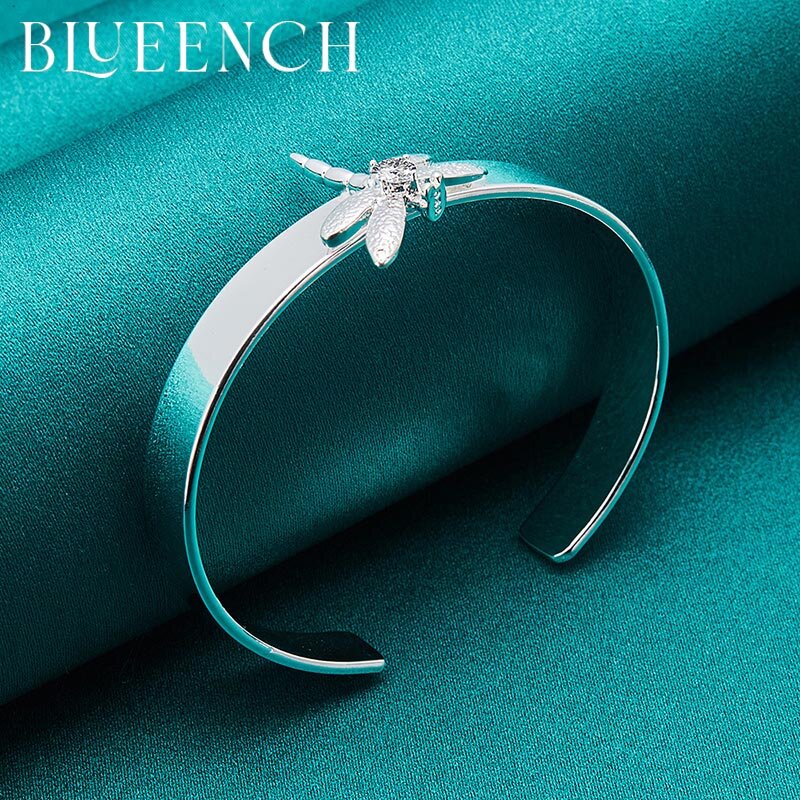 Blueench 925 Sterling Silver Dragonfly กำไลสร้อยข้อมือผู้หญิงปาร์ตี้งานแต่งงานของขวัญแฟชั่นแหวนเงิน