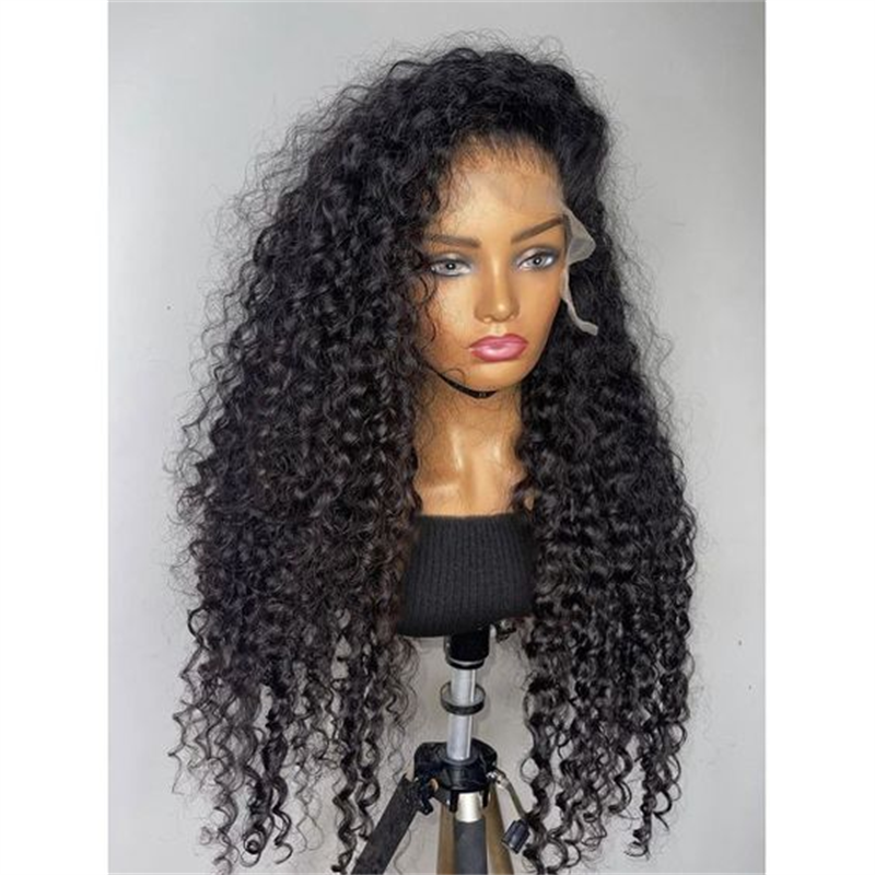 Soft 26 “ Long Natural Black Kinky Curly 180Density Lace Front Wig For Women Babyhair Preplucked Heat Resistant Glueless Daily