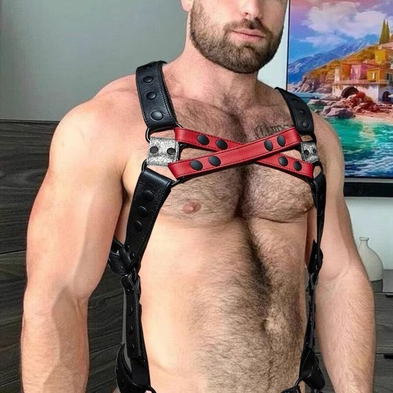 Fetish Gay Genu pettorina in pelle da uomo regolabile per il corpo sessuale Bondage Cage Harness cinture Rave abbigliamento Gay per il sesso adulto