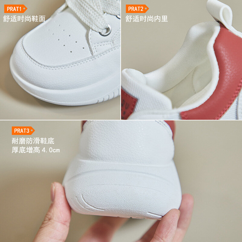 Sepatu kulit PU wanita, sneaker olahraga sol tebal bernafas kasual ukuran 35-40 untuk perempuan