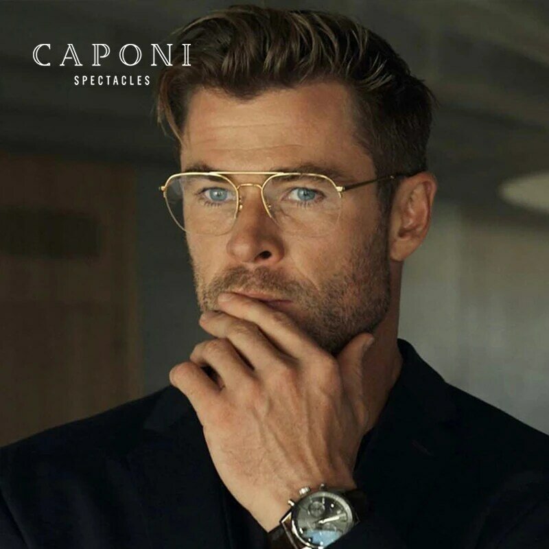CAPONI Pure Titanium Glasses Frame Men Light Weight Half Frame Eyeglasses Blue Light Protect Optical Spectacles For Men JF5228
