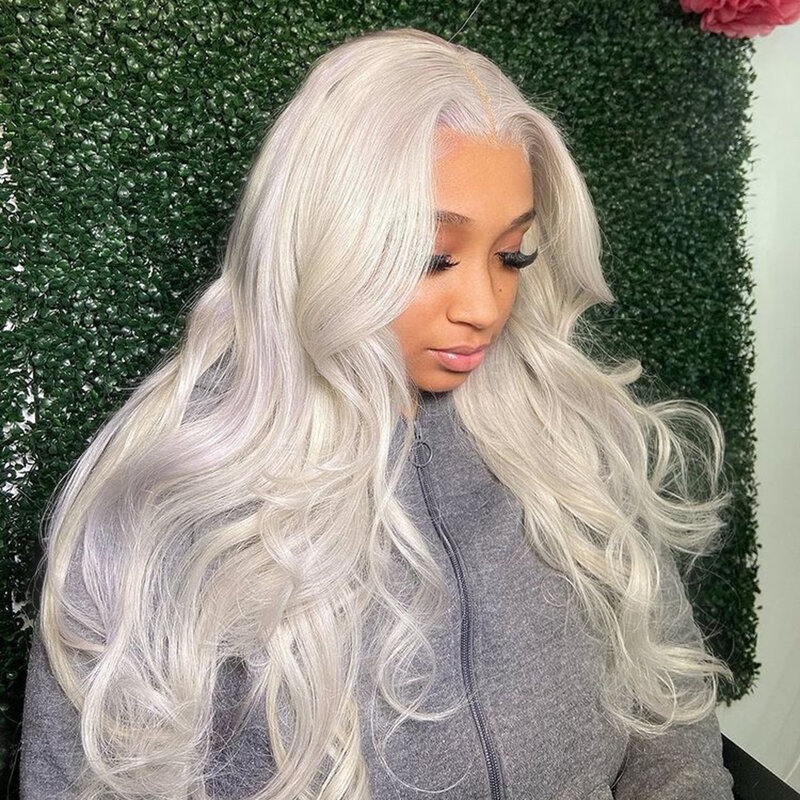 Platinum Blonde Body Wave 13x4 Lace Frontal Human Hair Wig For Women 60# White Color Peruvian HD Transparent Lace Wig PrePlucked