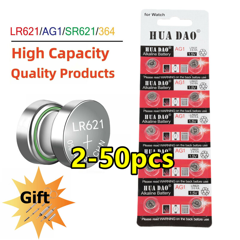 2-50PCS Watch Battery AG1 1.55V 364 SR621SW LR621 621 LR60 CX60 Alkaline Button Coin Cell Batteries Drop Shipping