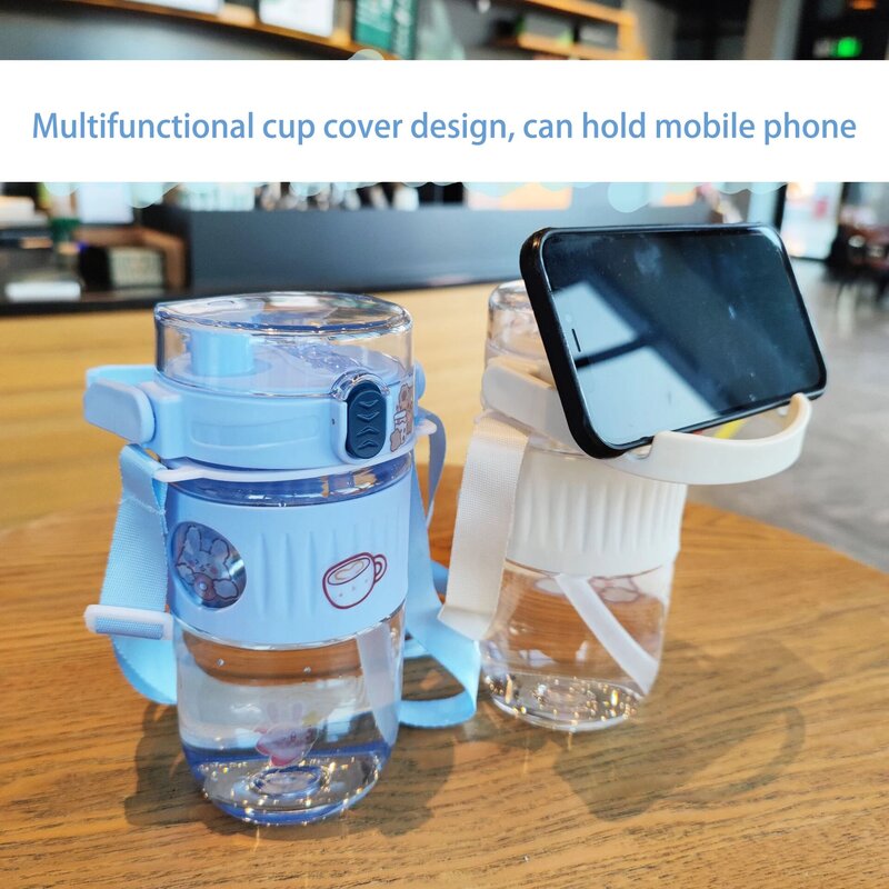 YCALLEY-botella de agua deportiva de viaje, soporte para teléfono móvil de plástico de 650ml, para viaje, té, zumo, leche, botellas de bebida portátiles, taza de agua de regalo