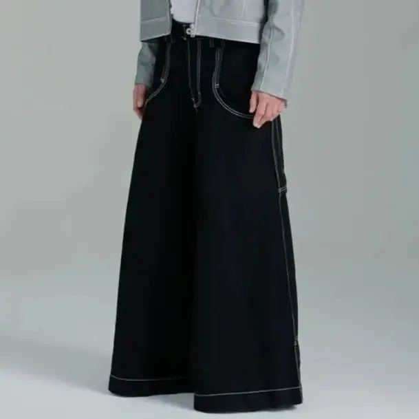 Pantalones vaqueros holgados con bordado de Bolsillo grande para hombre y mujer, Jeans góticos de pierna ancha, pantalones casuales Harajuku Y2K JNCO, Hip Hop, negro