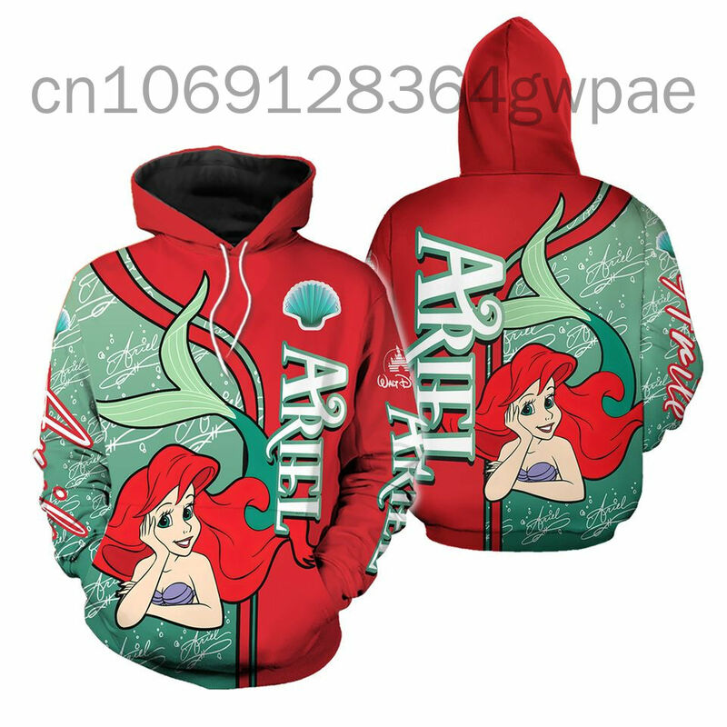 The Little Mermaid Ariel 3D Hoodie Men's Womens Casual Sports Pullover Hoodie Disney 3D Hoodie Fashion Oversized Sweatshirt