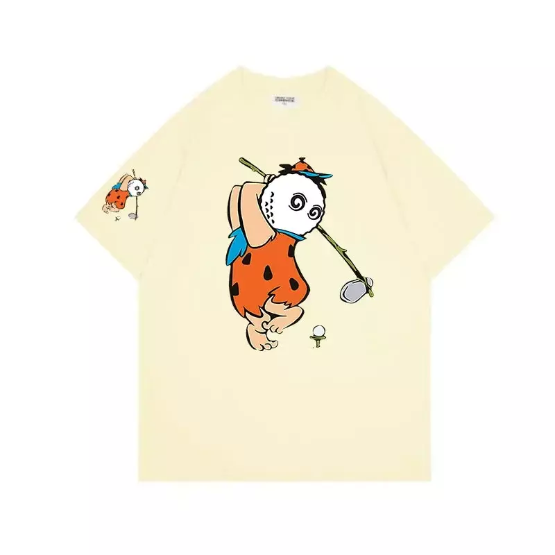 Camiseta elástica masculina de golfe de manga curta, camiseta solta de algodão, moda motion, impressão de verão