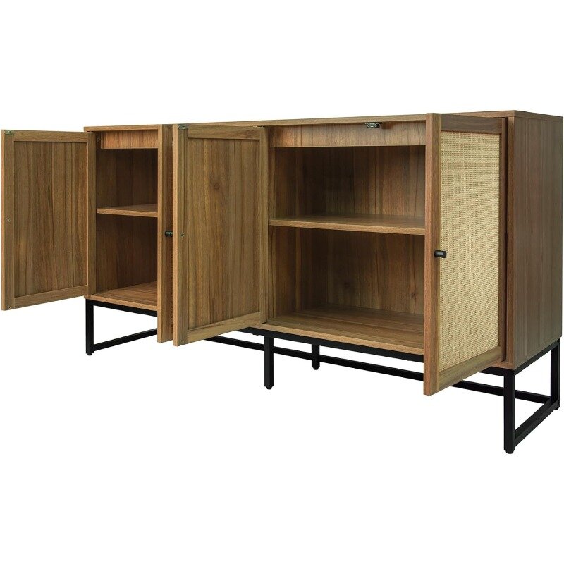 Modern Sideboard Cabinet, Accent Storage Cabinet with Rattan Doors and Adjustable Shelves,Freestanding Sideboard Storage Cabinet