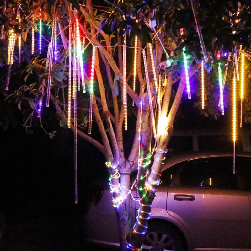 LED 유성우 레인 라이트 방수 떨어지는 빗방울 요정 스트링 라이트, 크리스마스 휴일 파티 파티오 장식 30/50CM