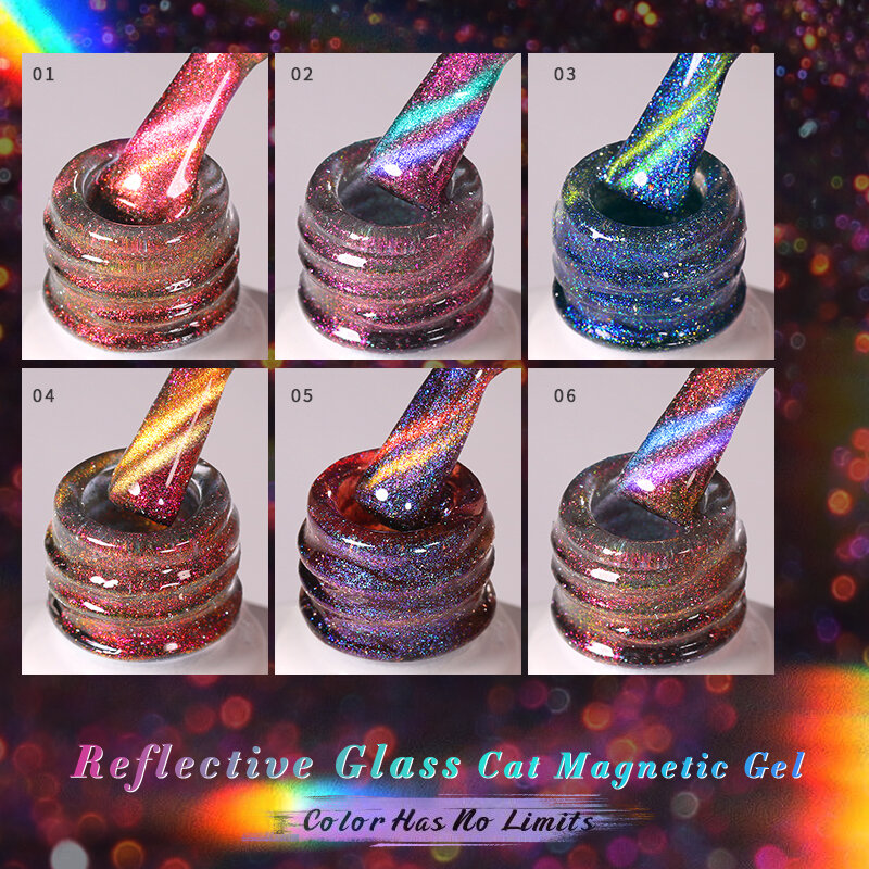 Geboren Mooie 10Ml Dubbel Licht Reflecterend Glas Kat Magnetische Gel Sprankelende Regenboog Kleur Gel Nagellak Varnis Semi Permanent