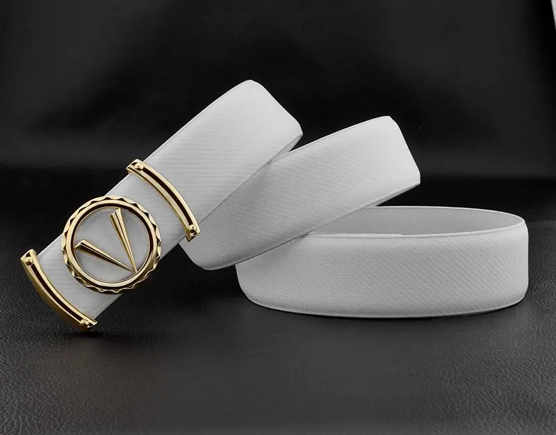 New V Letter Casual Belt for Men  Fashion Designer Belts Boy Leisure Cowskin Waist Strap Genuine Leather Metal Buckle Waistband