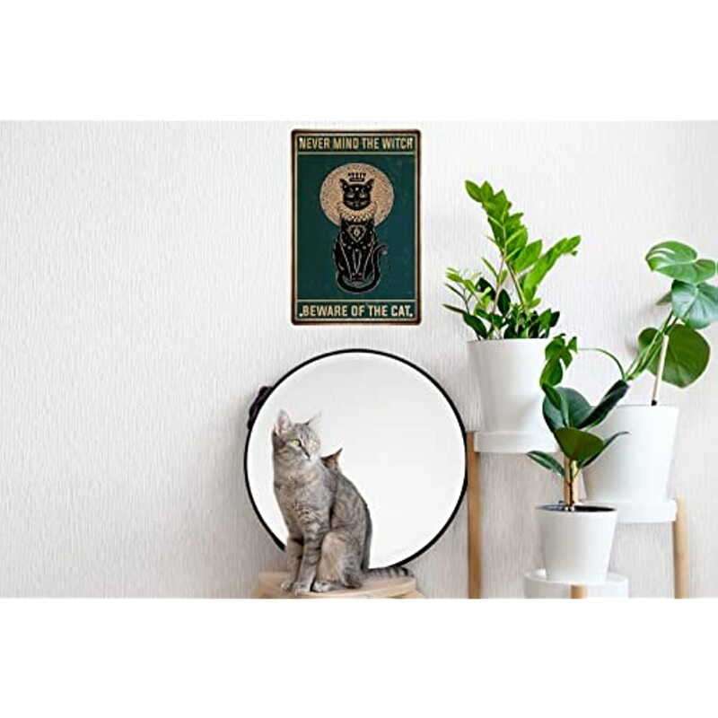 Black Cat Decor Signs Witch of Cat Funny Metal Tin Sign,Room Poster Style Bar Party Decor Cat Club Cat Lovers Decor Gift 8x12 in