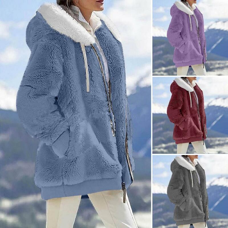 Nova primavera e outono solto de pelúcia zíper com capuz casaco feminino casacos e jaquetas feminino casaco de inverno