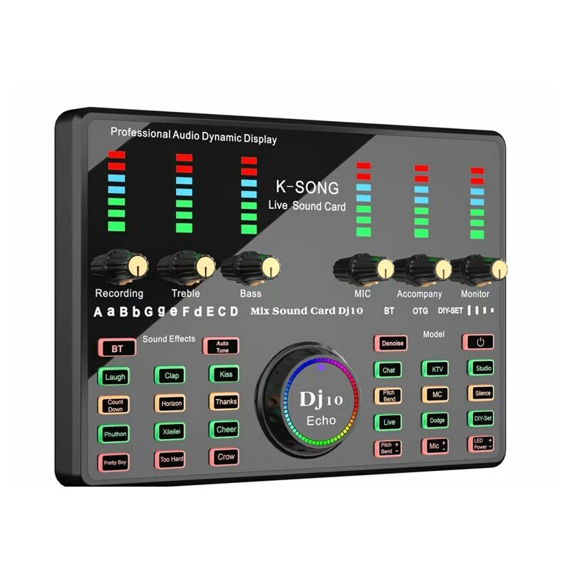 جديد وصول bm800 مجموعة DJ10 K أغنية بطاقة الصوت الخارجية تسجيل BM800 مكثف ميكروفون مع مكتب LED ملء ضوء