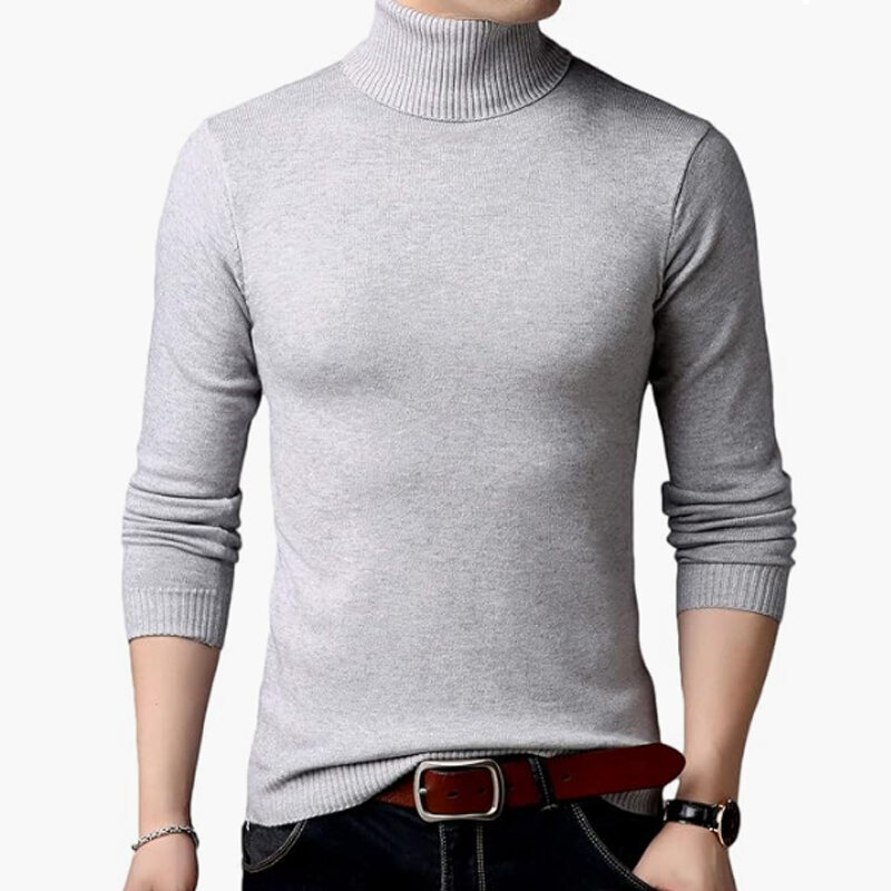 Camisa inferior de cuello alto para hombre, suéter de punto de manga larga, ajustado, Color sólido, tendencia, Otoño e Invierno
