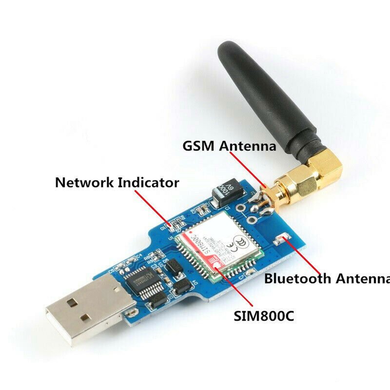 2X USB เป็น GSM Serial GPRS โมดูล Sim800C บลูทูธควบคุมด้วยคอมพิวเตอร์ + เสาอากาศ
