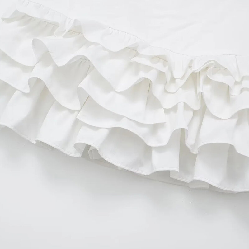 TRAF-Mini Culotte Tierred para mujer, Falda corta de cintura alta, color blanco, estilo coreano, combina con todo, verano 2024
