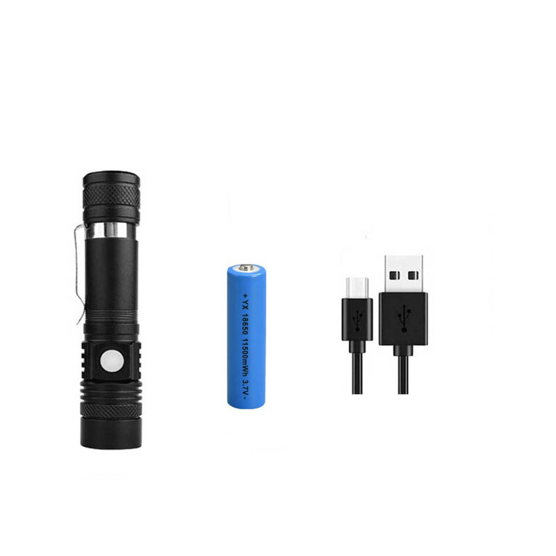 Mini linterna LED COB recargable por USB, iluminación portátil, impermeable, con zoom 18650, 2000LM, para bicicleta