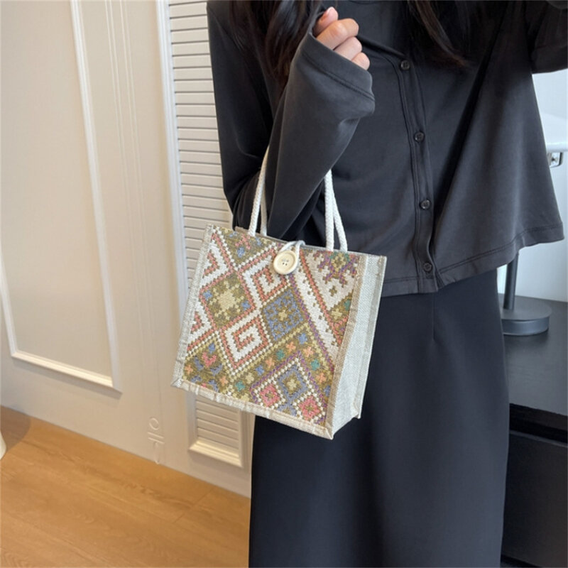 Borsa in lino borsa per le donne Shopping Tote Bag Fashion Designer Bag comoda borsa per il pranzo di grande capacità accompagnamento Vintage