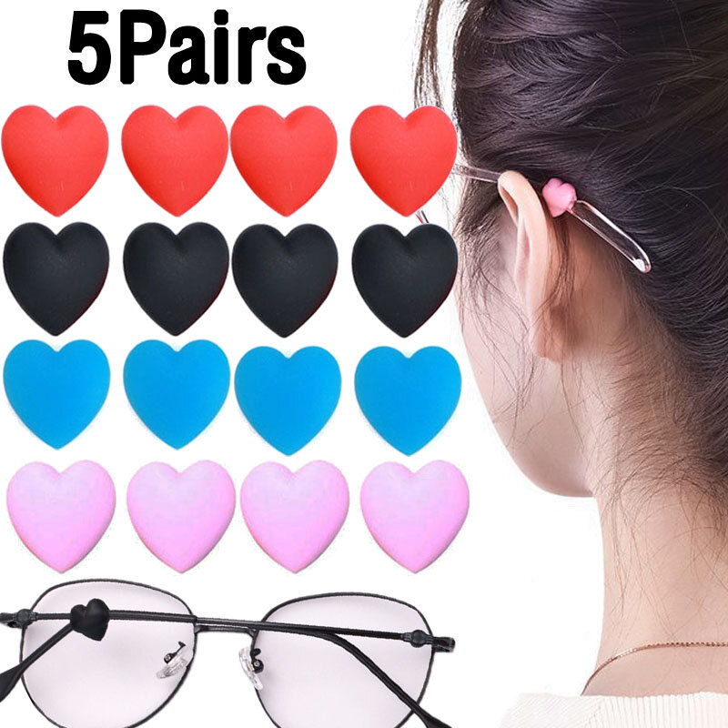 Colorful Heart Glasses Silicone Anti-Slip Ear Grip Hook Women Men Children Eyeglasses Sleeve Retainer Eyewear Accessories 5Pairs
