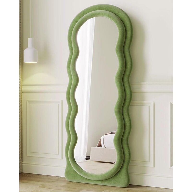 Großer Spiegel Ganzkörper Flanell umwickelt Holzrahmen Spiegel (grün) Spiegel Länge stehend große Lichter Wohnzimmer Möbel nach Hause