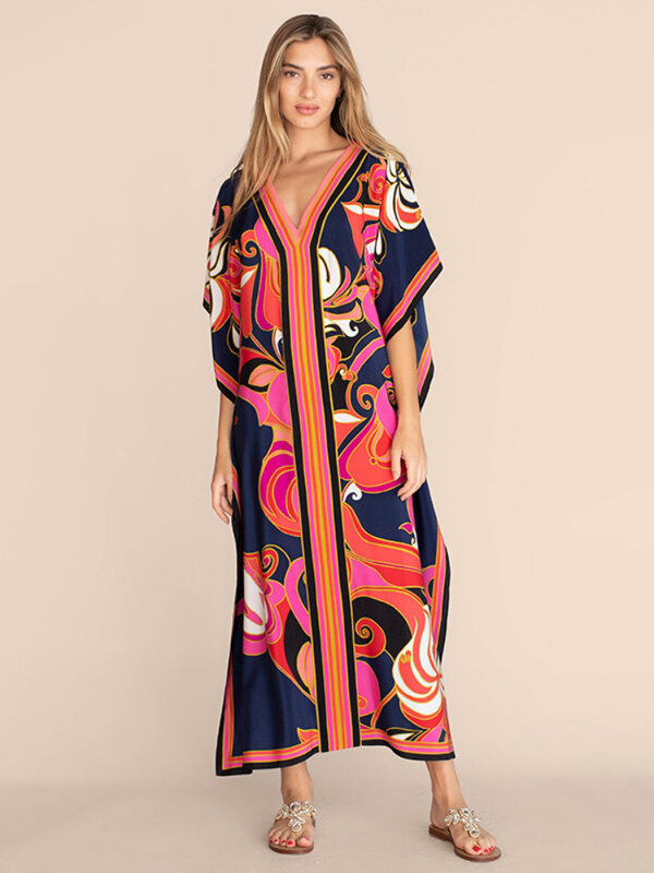 Printed Kaftans for Women Beach Cover Up Seaside Maxi Bohemian Dresses Beachwear Pareo Bathing Suits Factory Supply Dropshipping