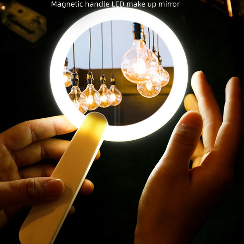 Draagbare Led Licht Make-Up Spiegel Vanity Lights Compact Make Up Pocket Spiegels Vanity Cosmetische Hand Vouwen Led Spiegel Lamp Gift