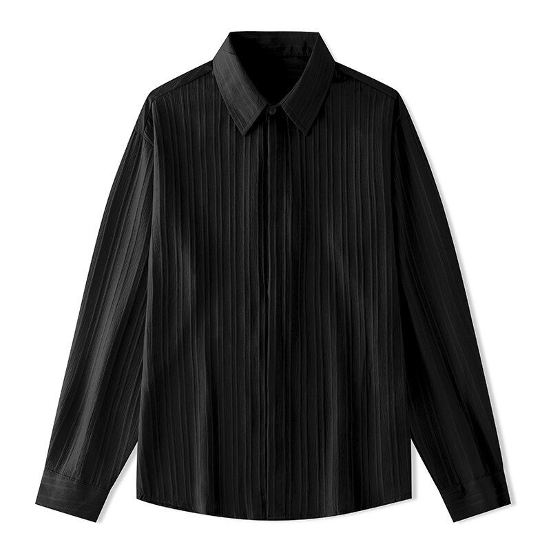 Fashion Lapel Korean Solid Color Striped Shirts Men's Clothing 2024 Spring Summer New Loose Casual Tops All-match Shirts