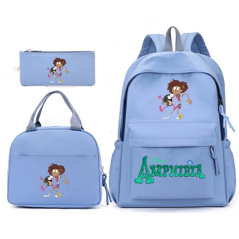 Disney Amphibia 3pcs/Set Backpack with Lunch Bag for Teenagers Student School Bags Casual Comfortable Travel Sets