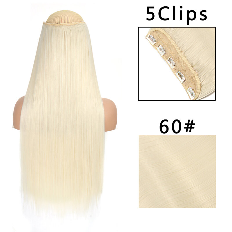 5 Clips In Hair Extensions Longest Straight Natural Black 3/4 Full Head One Piece 5 Clips Clip in Hair Extensions