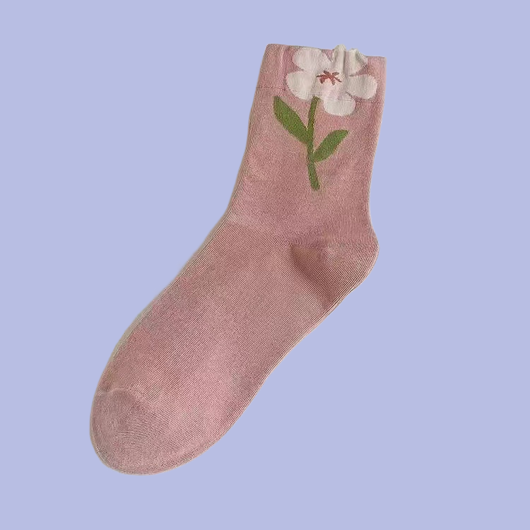 Calcetines de tubo medio para mujer, medias de estilo dulce para primavera, verano y otoño, con personalidad, con flores, 5/10 pares