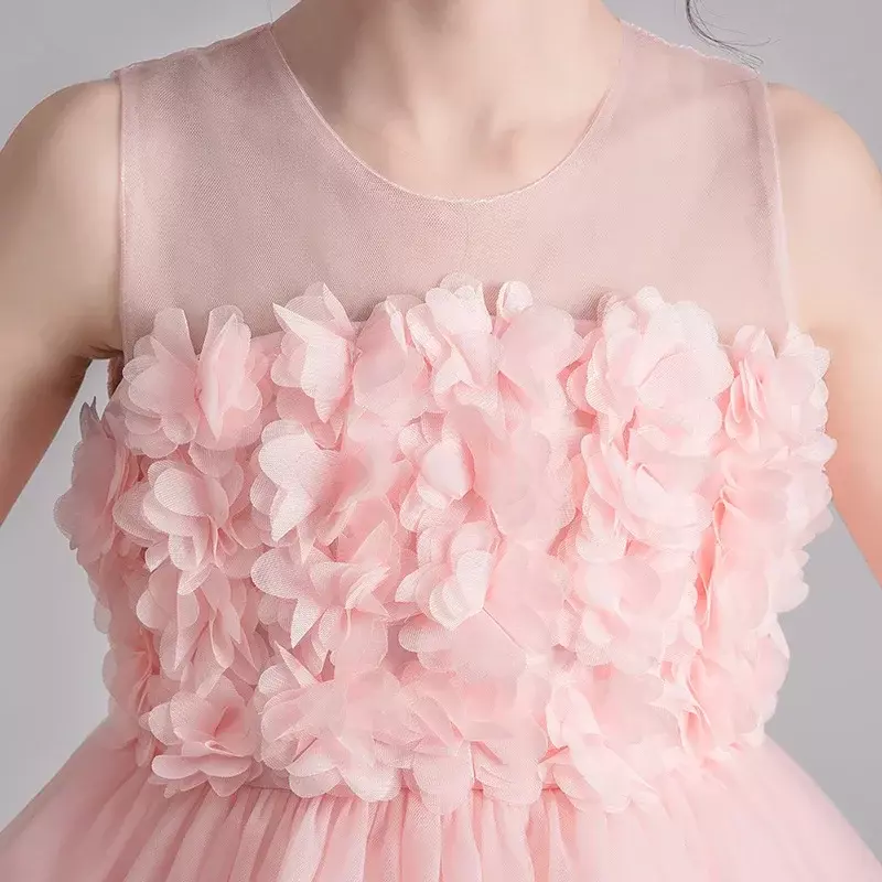 子供のためのふわふわのガーゼのプリンセスドレス,女の子のための夏服,韓国版,子供のパフォーマンススカート,新しいコレクション2024