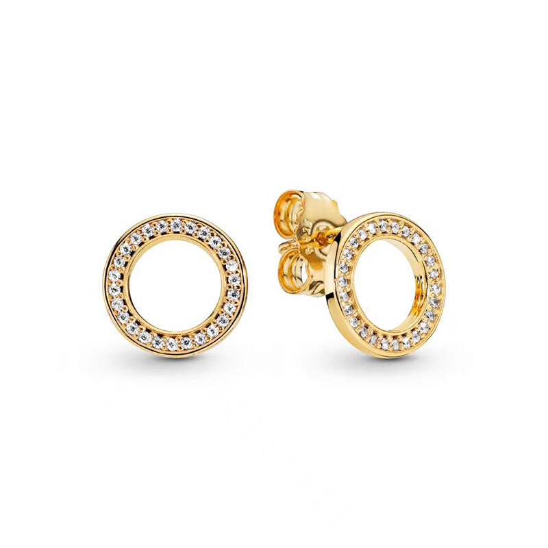 New 24K Gold Plated Pavé Heart Hoop Earring Huggie Hoop Earring 925 Silver Pandor Charm Hoop Earring Fine Jewelry Women DIY