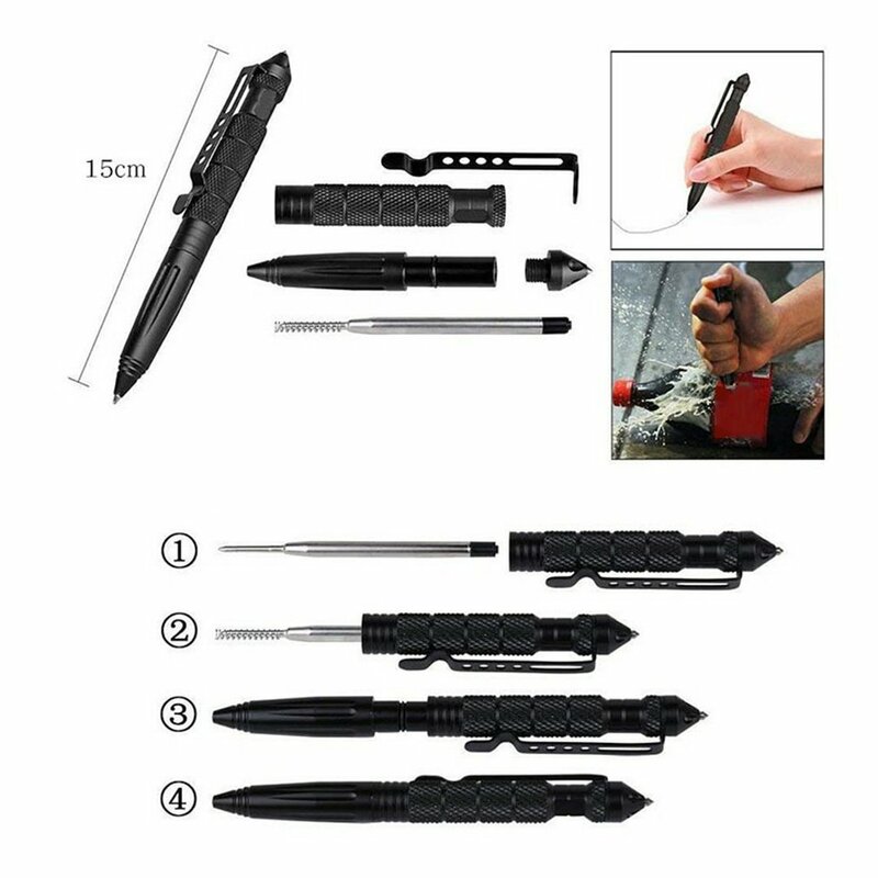 Multi-Purpose Tungsten Aço Self Defense Tactical Pen, Ferramenta de Defesa Pessoal de Proteção de Segurança, Window Breaker Anti-Skid Pen, 2024