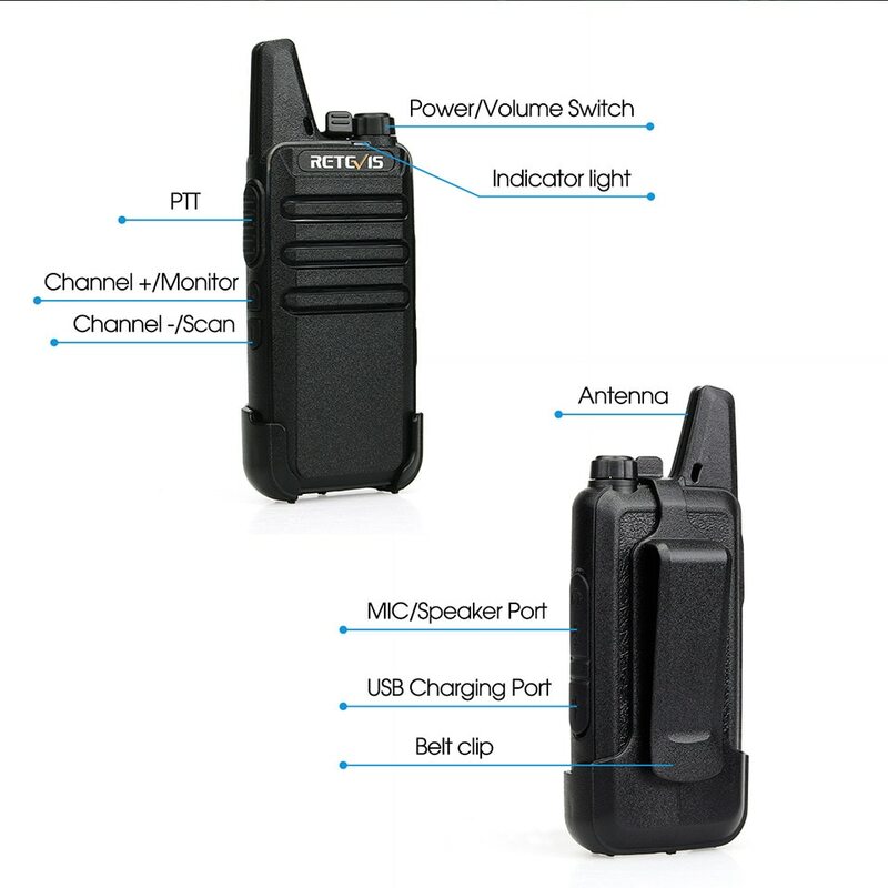 Retevis-Mini walkie-talkie RT622, estación de Radios bidireccional portátil sin licencia para restaurante, venta al por menor, 2 piezas, VOX, USB, PMR 446, FRS