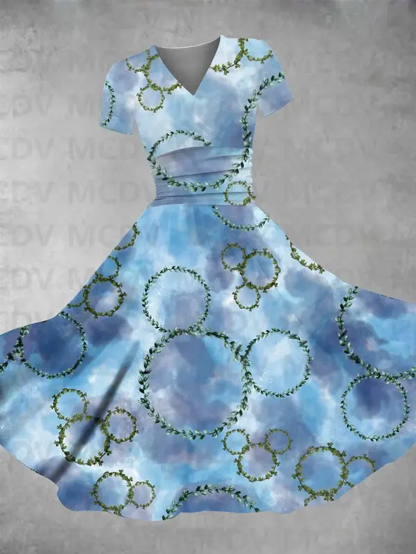 Женское платье-макси с V-образным вырезом и 3D-принтом