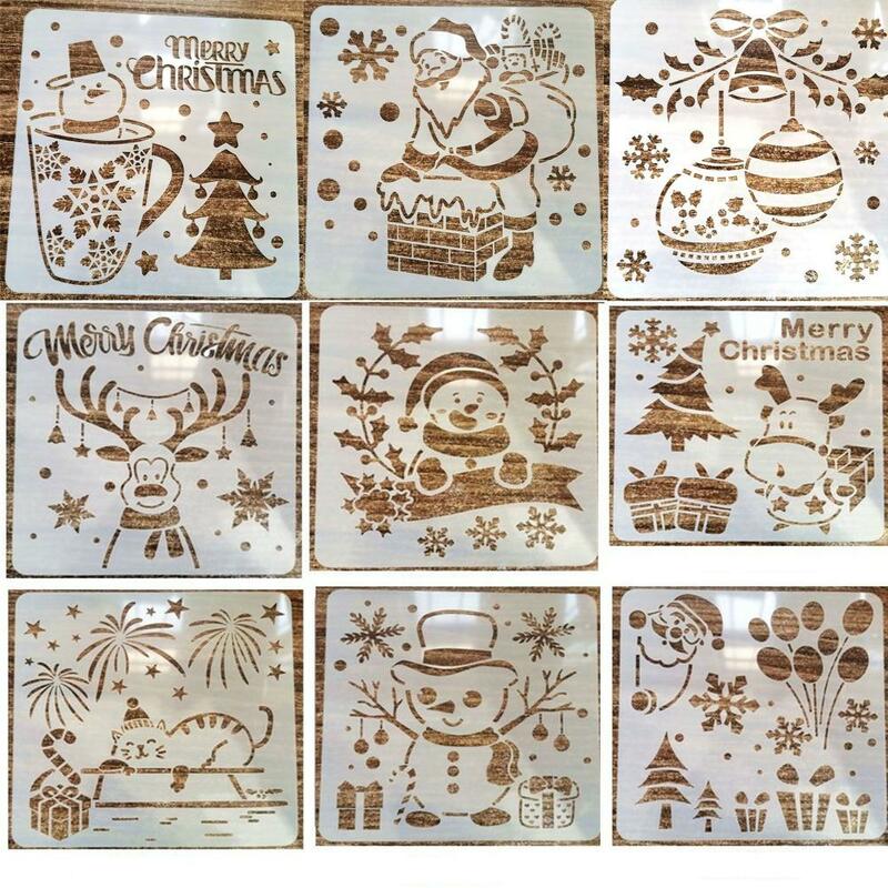 Christmas Style Stencil Spray Pintura Template, boneco de neve bonito, Papai Noel, DIY Wall, Janela, Floor Decor, Graffiti Drawing Tool