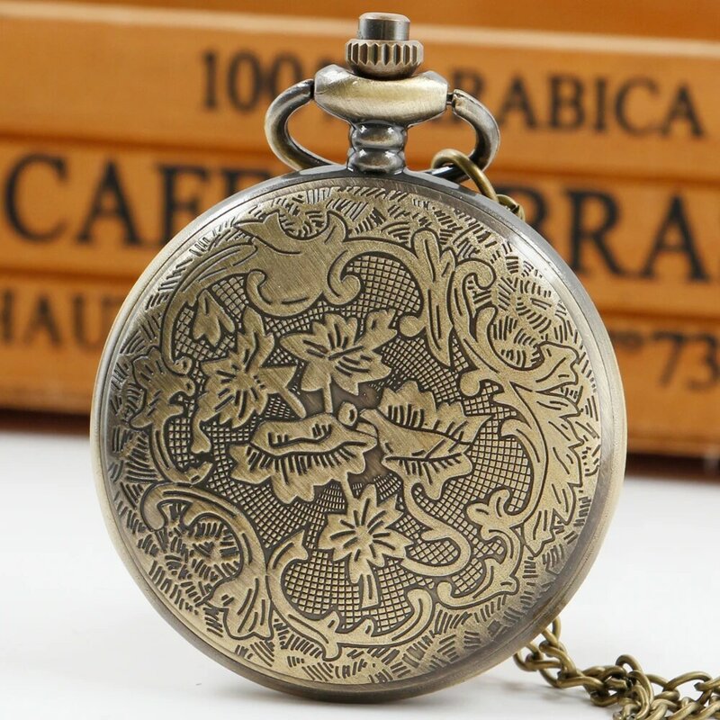 Bronze Punk Vintage Skeleton Skull Chain Watch Arabic Numerals Dial Quartz Pocket Watch  for Men Women Pendant Necklace Gifts